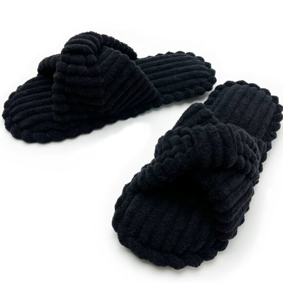 HOUSE SPA SLIPPERS FAUX FUR SLIPPERS , CROSS BANDS ANTI-SKID SOLE - Picture 2 of 10